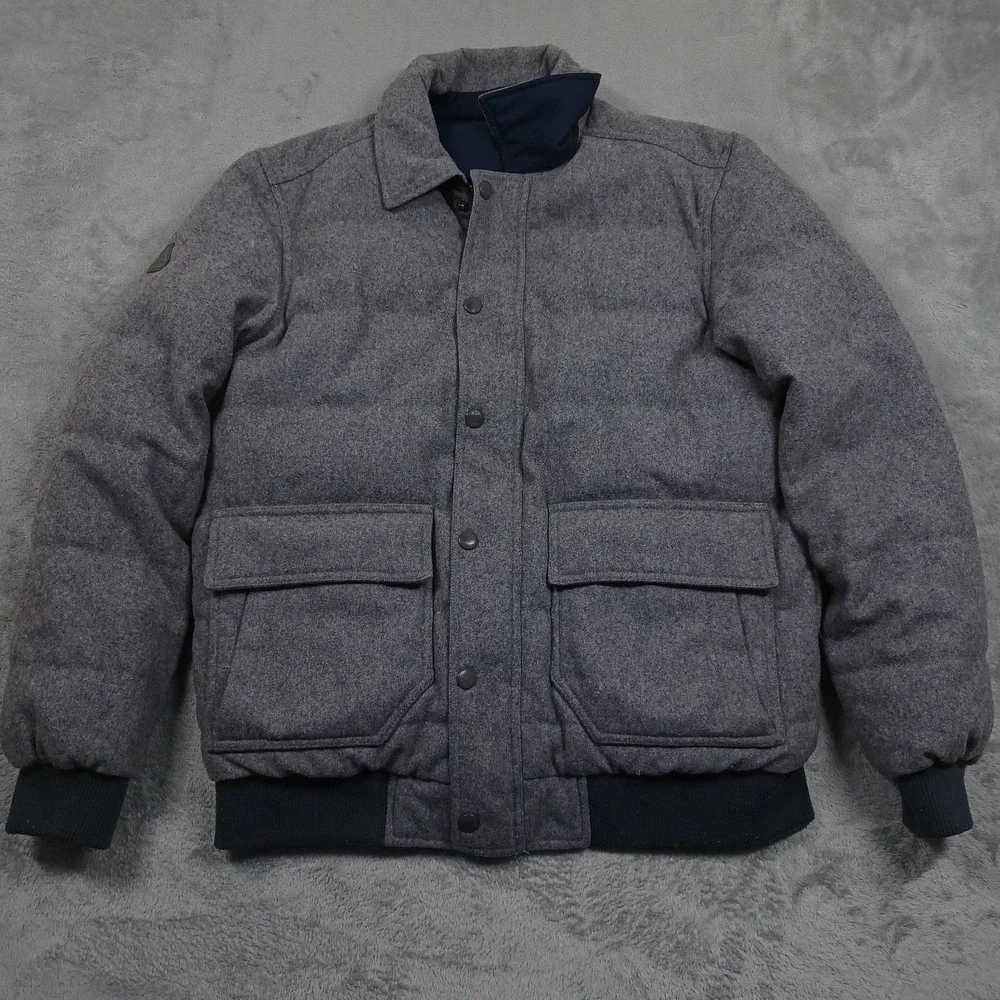 Prana Jacket Mens Large Gray Blue Reversible Full Zip Pockets Wool Blend Outdoor